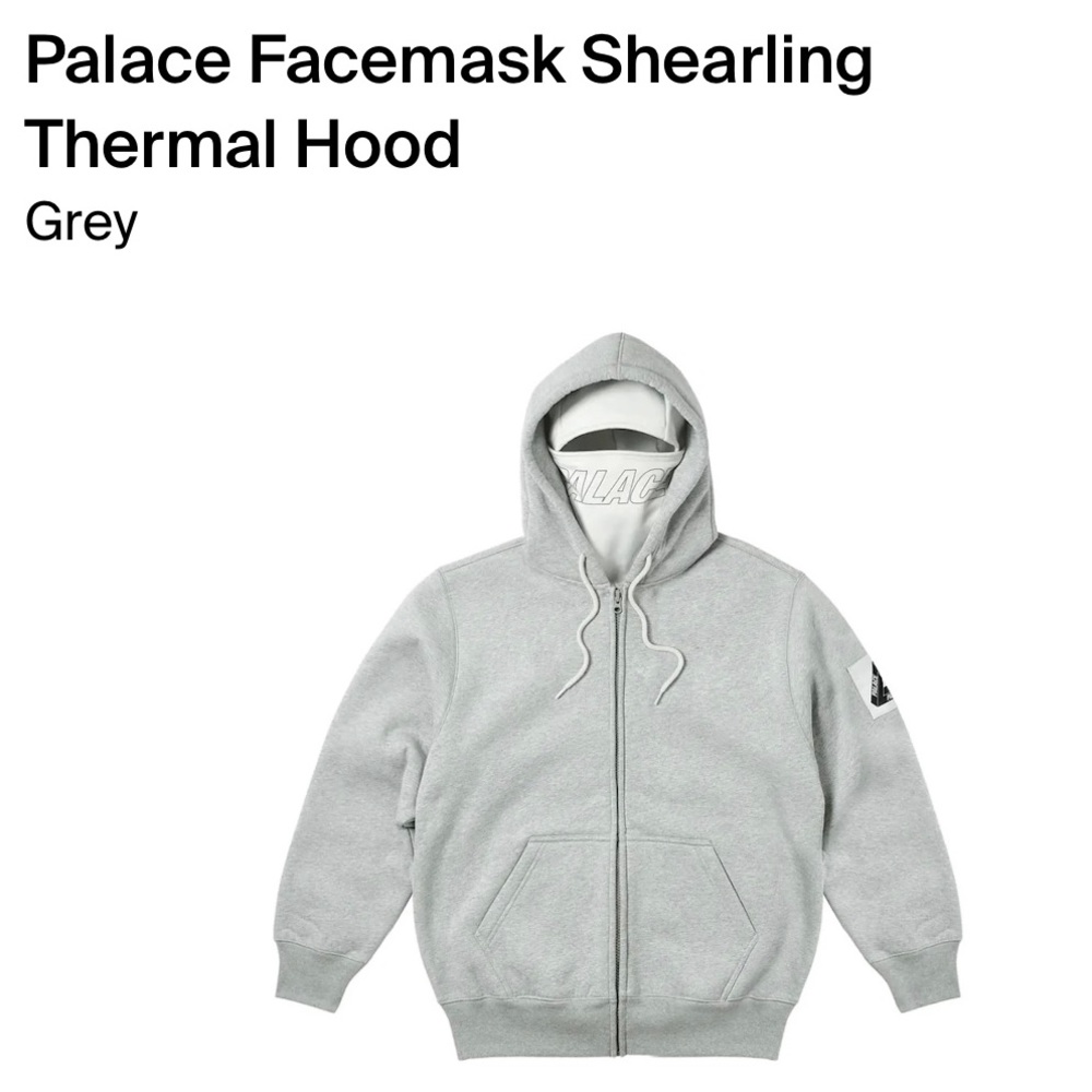 NWT 2023 PALACE FACEMASK SHEARLING THERMAL ZIP HOODIE GREY SZ. SMALL
